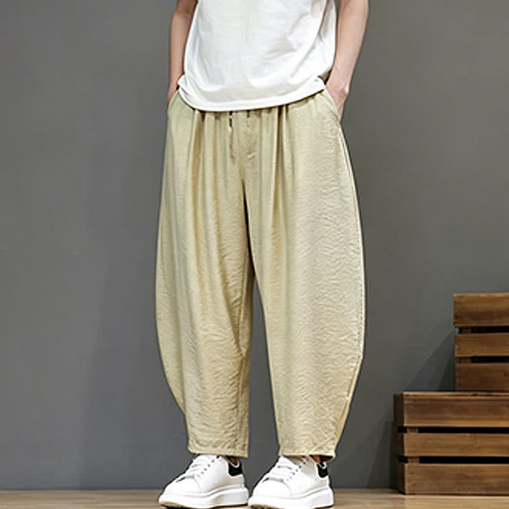 Buddha Stones Pantaloni corti estivi casual minimalisti con coulisse, modello harem da uomo con tasca - image 38