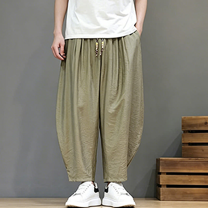 Buddha Stones Pantaloni corti estivi casual minimalisti con coulisse, modello harem da uomo con tasca - image 23