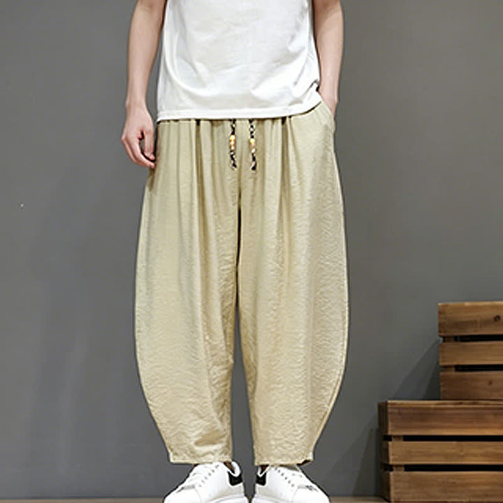 Buddha Stones Pantaloni corti estivi casual minimalisti con coulisse, modello harem da uomo con tasca - image 36