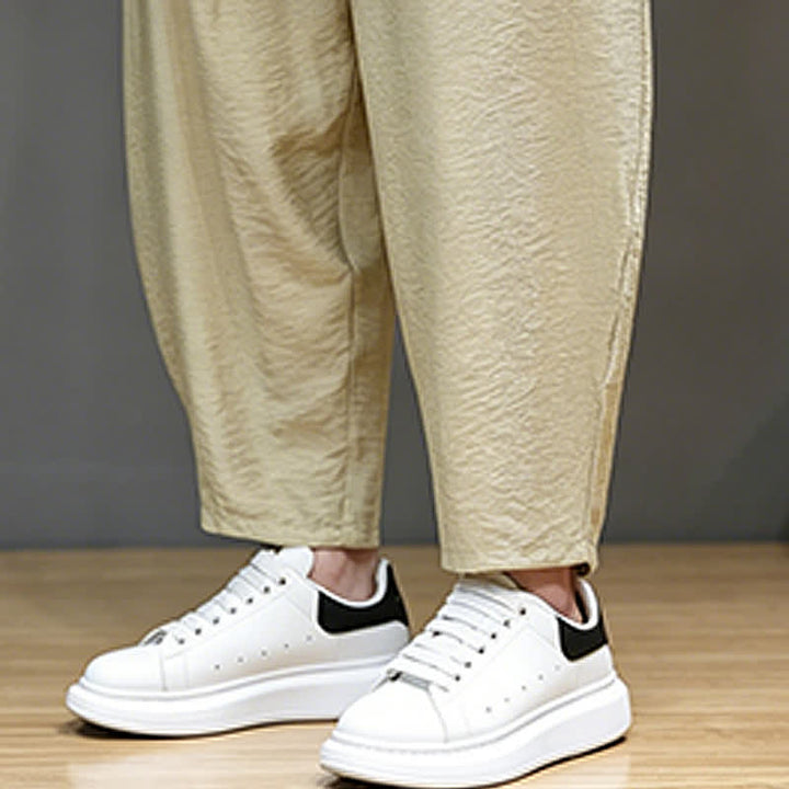 Buddha Stones Pantaloni corti estivi casual minimalisti con coulisse, modello harem da uomo con tasca - image 37