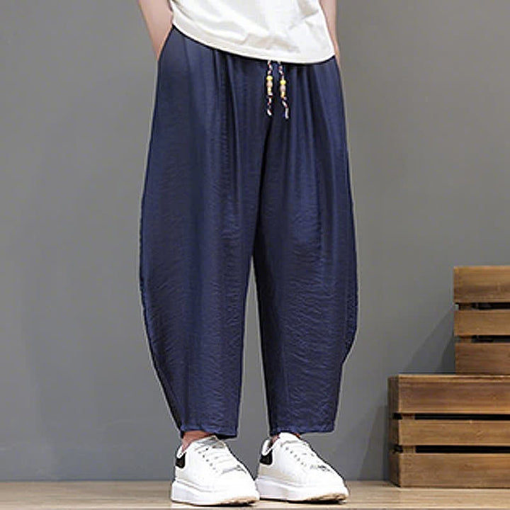 Buddha Stones Pantaloni corti estivi casual minimalisti con coulisse, modello harem da uomo con tasca - image 7