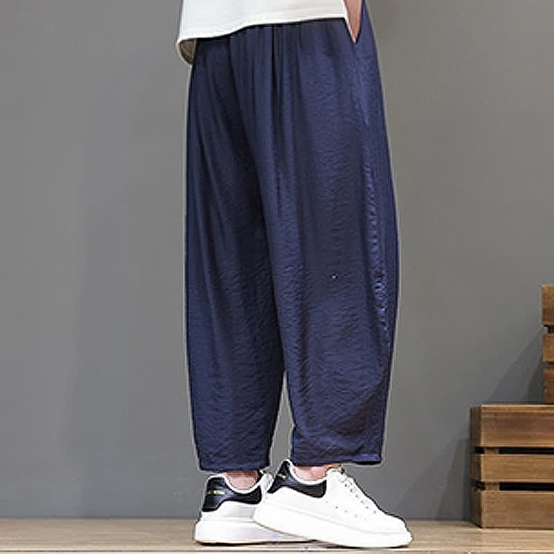 Buddha Stones Pantaloni corti estivi casual minimalisti con coulisse, modello harem da uomo con tasca - image 2