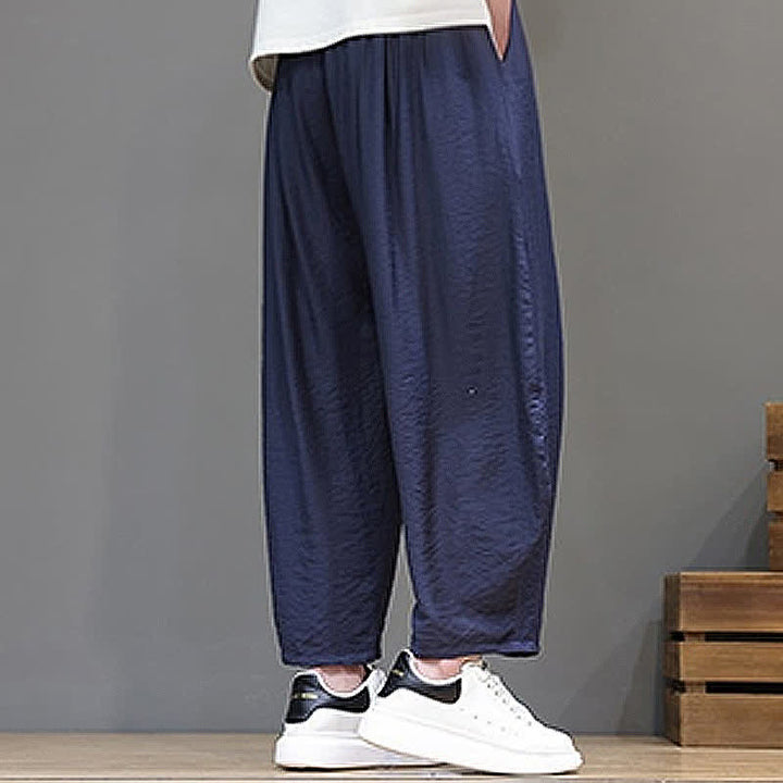 Buddha Stones Pantaloni corti estivi casual minimalisti con coulisse, modello harem da uomo con tasca - image 2