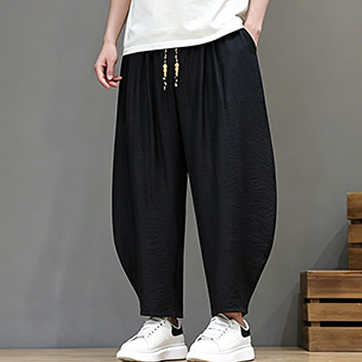 Buddha Stones Pantaloni corti estivi casual minimalisti con coulisse, modello harem da uomo con tasca - image 15