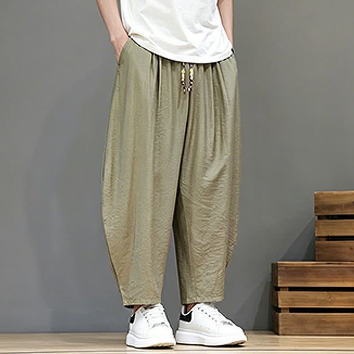 Buddha Stones Pantaloni corti estivi casual minimalisti con coulisse, modello harem da uomo con tasca - image 28