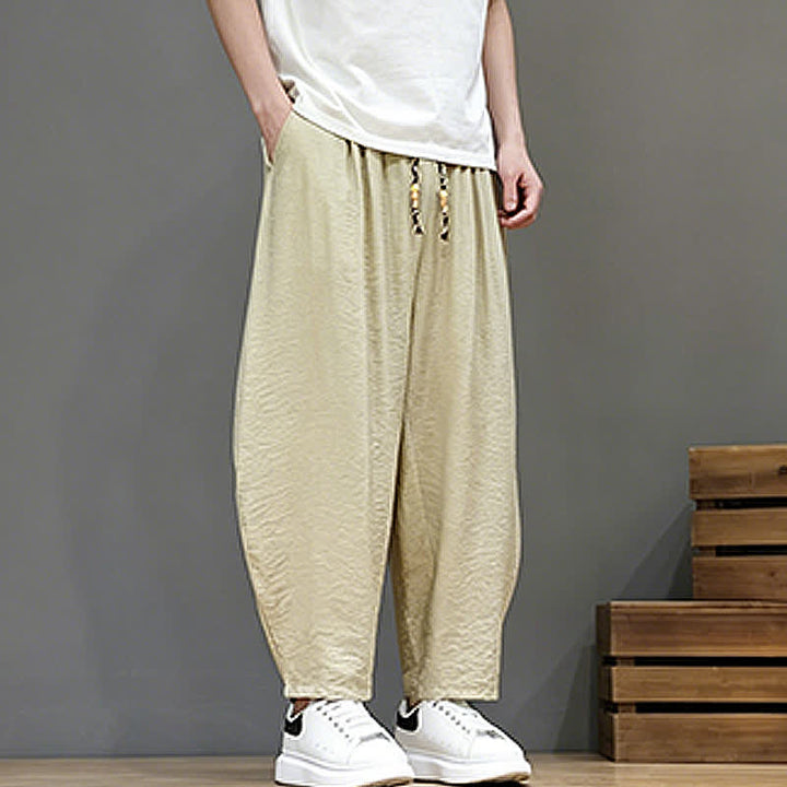 Buddha Stones Pantaloni corti estivi casual minimalisti con coulisse, modello harem da uomo con tasca - image 39