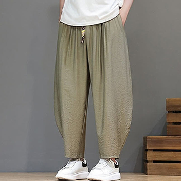 Buddha Stones Pantaloni corti estivi casual minimalisti con coulisse, modello harem da uomo con tasca - image 21