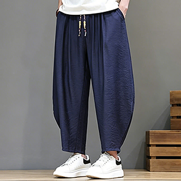 Buddha Stones Pantaloni corti estivi casual minimalisti con coulisse, modello harem da uomo con tasca - image 3