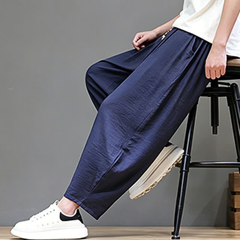 Buddha Stones Pantaloni corti estivi casual minimalisti con coulisse, modello harem da uomo con tasca - image 6