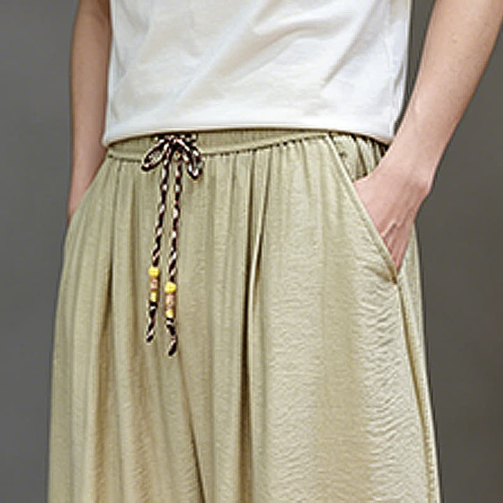 Buddha Stones Pantaloni corti estivi casual minimalisti con coulisse, modello harem da uomo con tasca - image 41