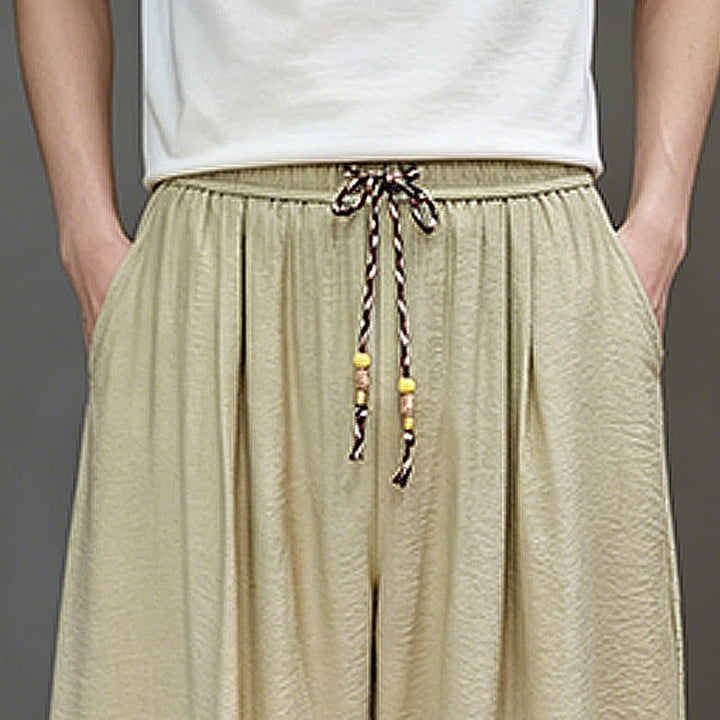 Buddha Stones Pantaloni corti estivi casual minimalisti con coulisse, modello harem da uomo con tasca - image 42