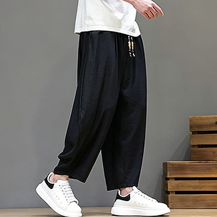 Buddha Stones Pantaloni corti estivi casual minimalisti con coulisse, modello harem da uomo con tasca - image 18