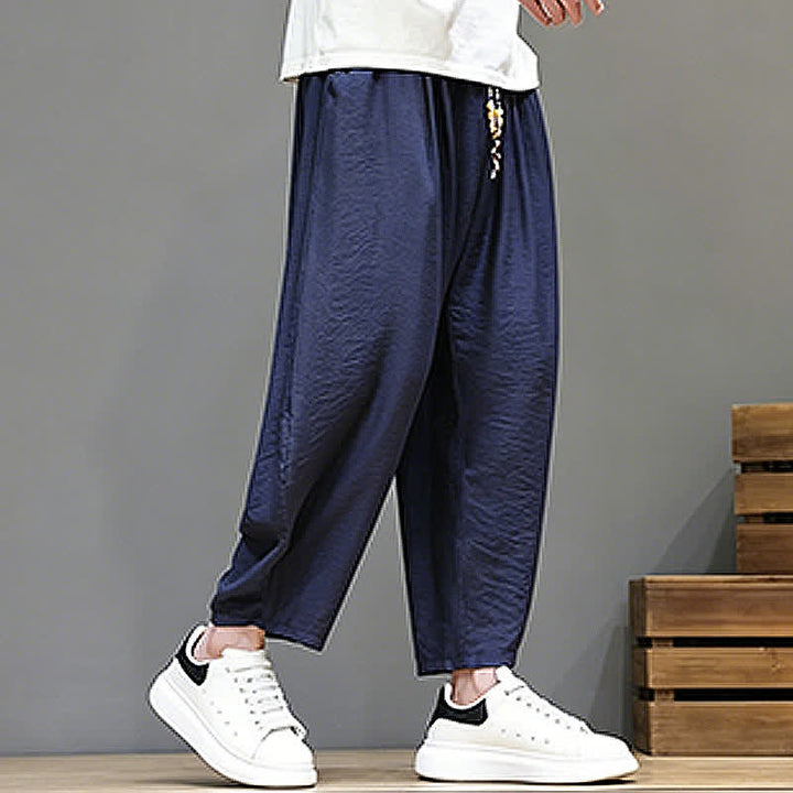 Buddha Stones Pantaloni corti estivi casual minimalisti con coulisse, modello harem da uomo con tasca - image 4