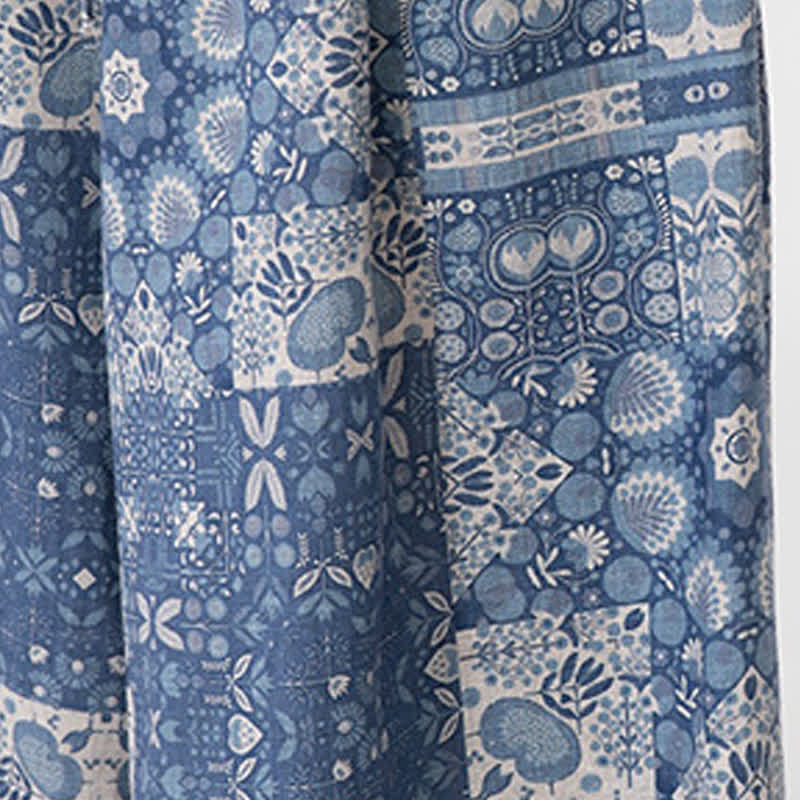 Buddha Stones Pantaloni capri estivi boho casual con coulisse e stampa floreale, pantaloni da uomo a gamba larga con tasca - image 9
