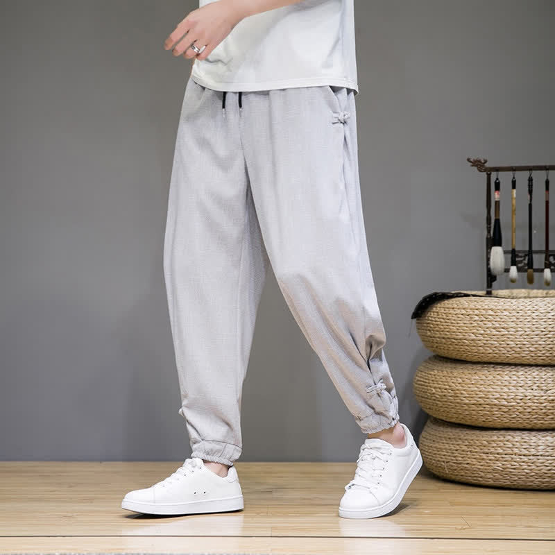 Buddha Stones Pantaloni capri estivi casual minimalisti con coulisse, tinta unita, da uomo, affusolati con tasca - Gainsboro - US/UK/AU46, EU56 (5XL) - image 0