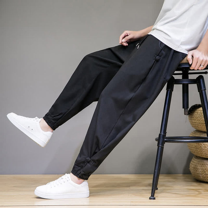 Buddha Stones Pantaloni capri estivi casual minimalisti con coulisse, tinta unita, da uomo, affusolati con tasca - image 16