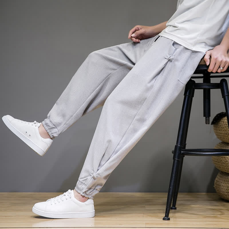 Buddha Stones Pantaloni capri estivi casual minimalisti con coulisse, tinta unita, da uomo, affusolati con tasca - image 5