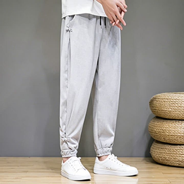 Buddha Stones Pantaloni capri estivi casual minimalisti con coulisse, tinta unita, da uomo, affusolati con tasca - image 1