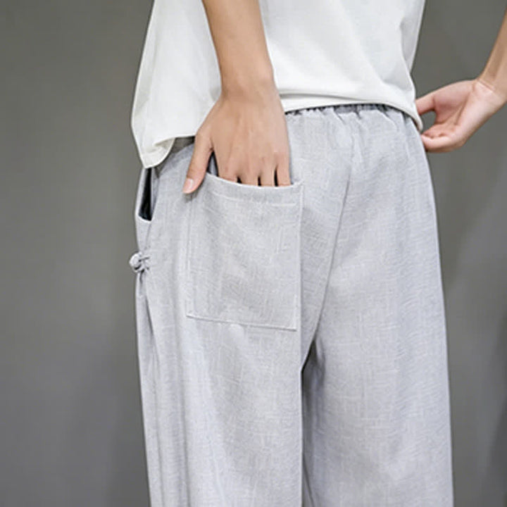 Buddha Stones Pantaloni capri estivi casual minimalisti con coulisse, tinta unita, da uomo, affusolati con tasca - image 3