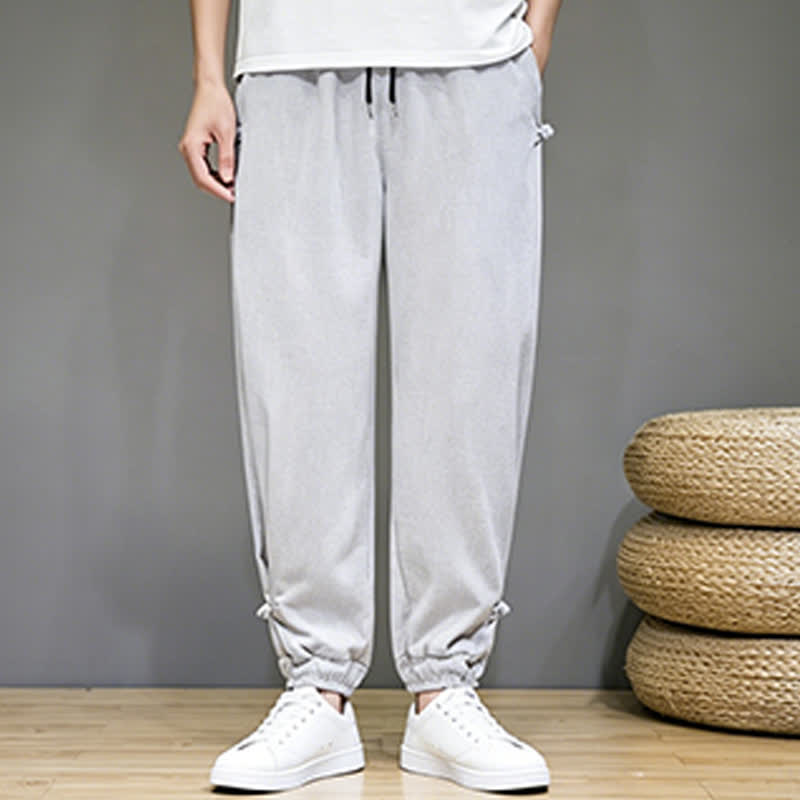Buddha Stones Pantaloni capri estivi casual minimalisti con coulisse, tinta unita, da uomo, affusolati con tasca - image 9