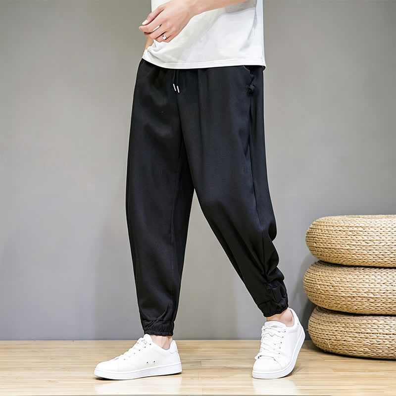 Buddha Stones Pantaloni capri estivi casual minimalisti con coulisse, tinta unita, da uomo, affusolati con tasca - image 17