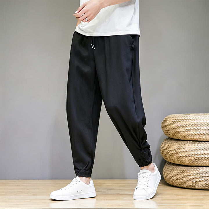 Buddha Stones Pantaloni capri estivi casual minimalisti con coulisse, tinta unita, da uomo, affusolati con tasca - image 17