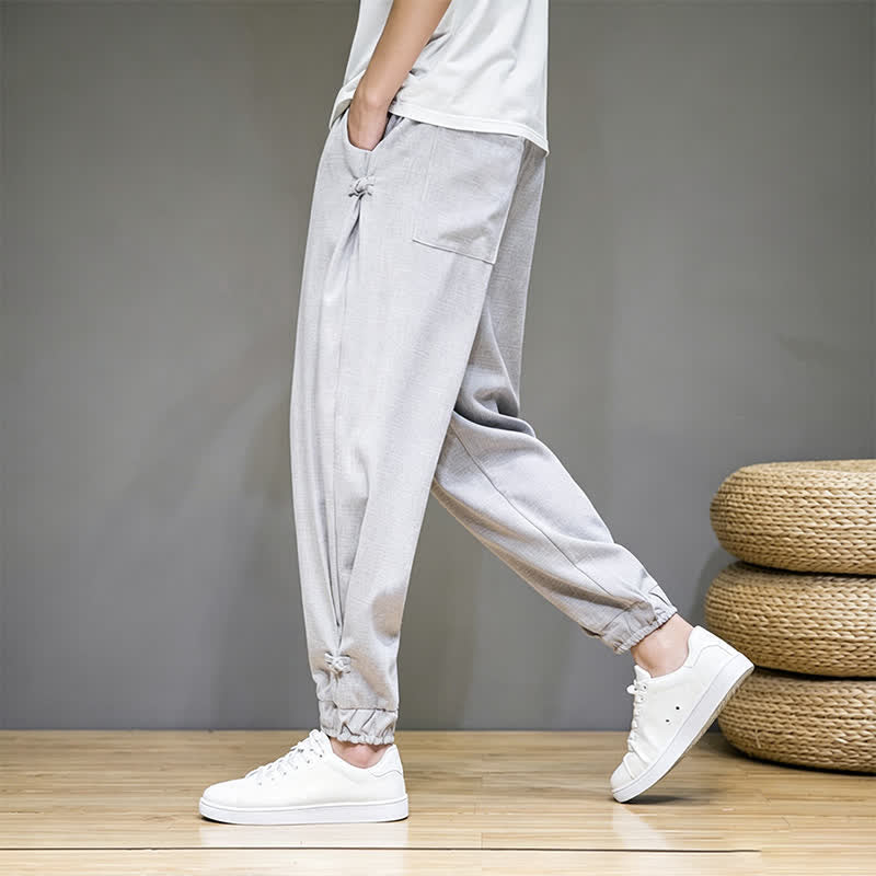 Buddha Stones Pantaloni capri estivi casual minimalisti con coulisse, tinta unita, da uomo, affusolati con tasca - image 11