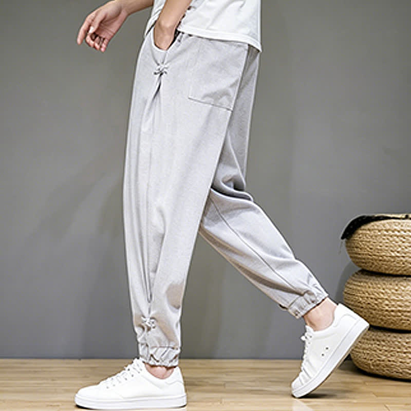 Buddha Stones Pantaloni capri estivi casual minimalisti con coulisse, tinta unita, da uomo, affusolati con tasca - image 4