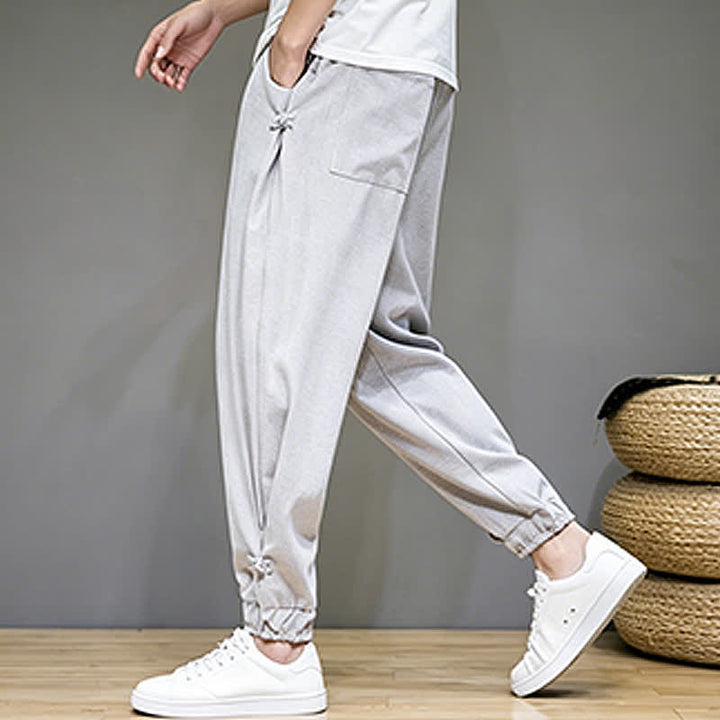 Buddha Stones Pantaloni capri estivi casual minimalisti con coulisse, tinta unita, da uomo, affusolati con tasca - image 4