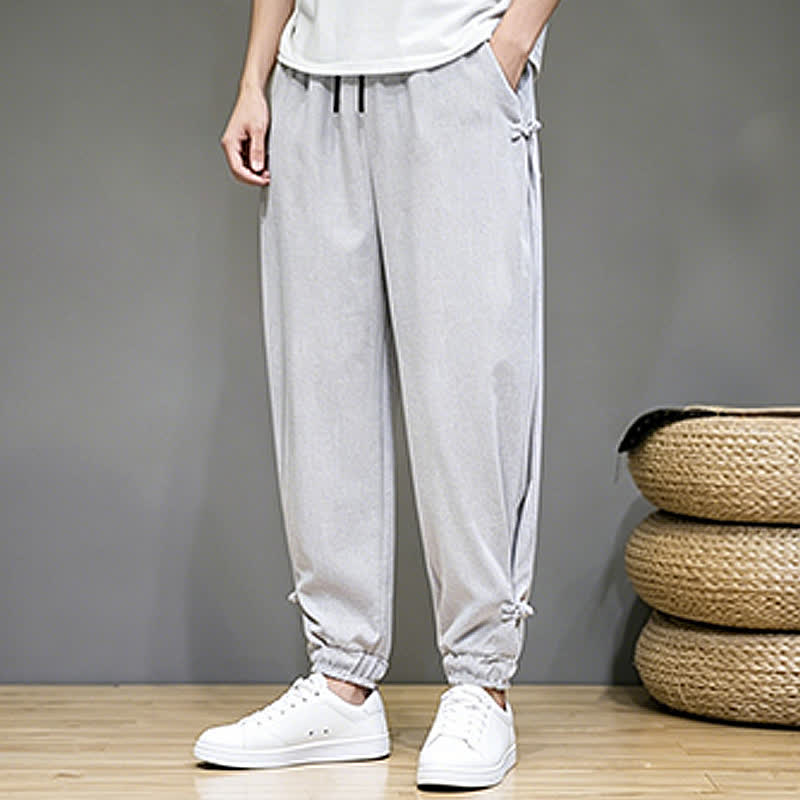 Buddha Stones Pantaloni capri estivi casual minimalisti con coulisse, tinta unita, da uomo, affusolati con tasca - image 10
