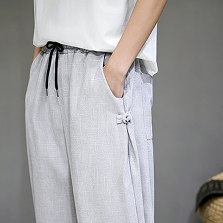 Buddha Stones Pantaloni capri estivi casual minimalisti con coulisse, tinta unita, da uomo, affusolati con tasca - image 13