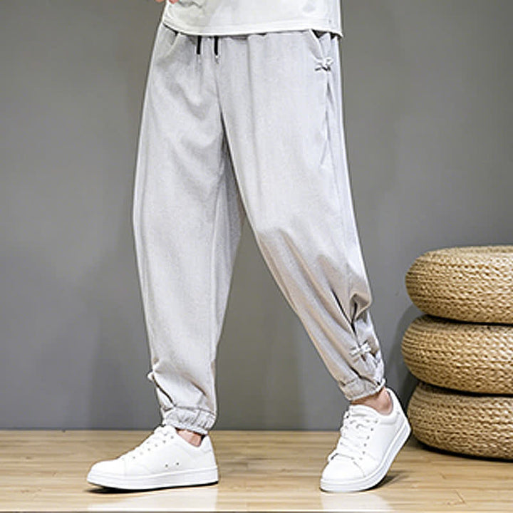 Buddha Stones Pantaloni capri estivi casual minimalisti con coulisse, tinta unita, da uomo, affusolati con tasca - image 2