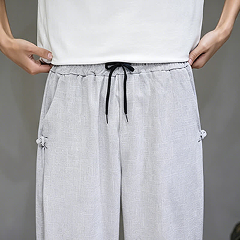 Buddha Stones Pantaloni capri estivi casual minimalisti con coulisse, tinta unita, da uomo, affusolati con tasca - image 12