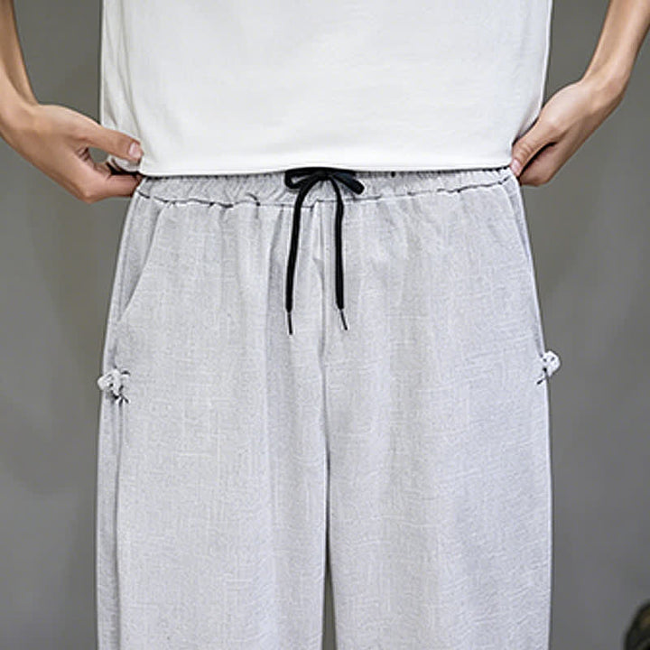 Buddha Stones Pantaloni capri estivi casual minimalisti con coulisse, tinta unita, da uomo, affusolati con tasca - image 12