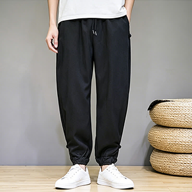 Buddha Stones Pantaloni capri estivi casual minimalisti con coulisse, tinta unita, da uomo, affusolati con tasca - image 22
