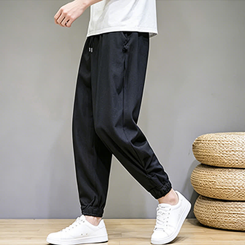 Buddha Stones Pantaloni capri estivi casual minimalisti con coulisse, tinta unita, da uomo, affusolati con tasca - image 21