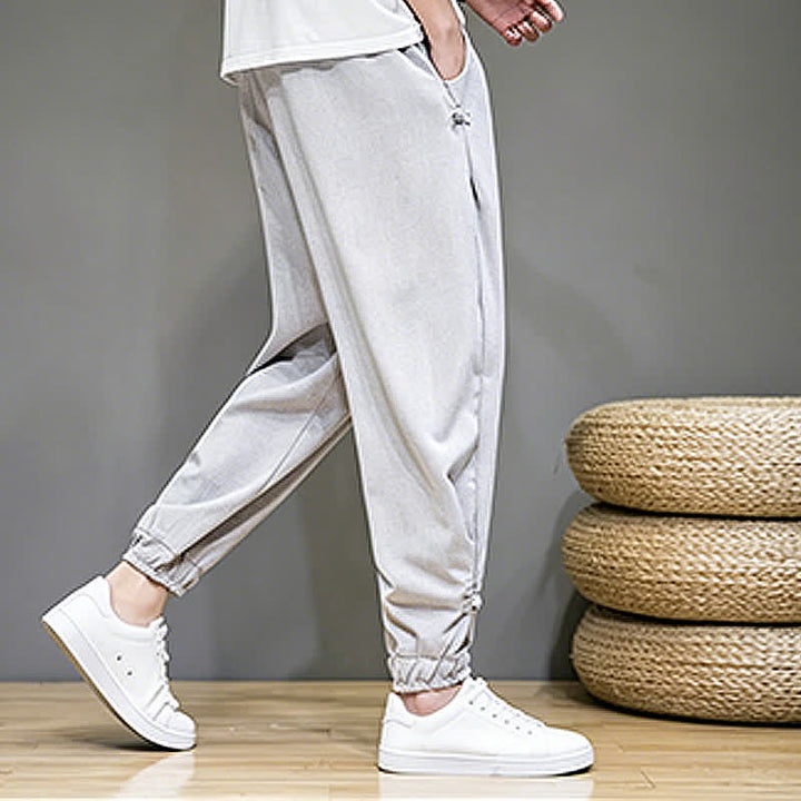 Buddha Stones Pantaloni capri estivi casual minimalisti con coulisse, tinta unita, da uomo, affusolati con tasca - image 8
