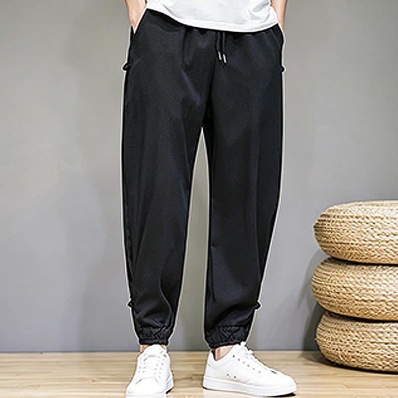 Buddha Stones Pantaloni capri estivi casual minimalisti con coulisse, tinta unita, da uomo, affusolati con tasca - image 25