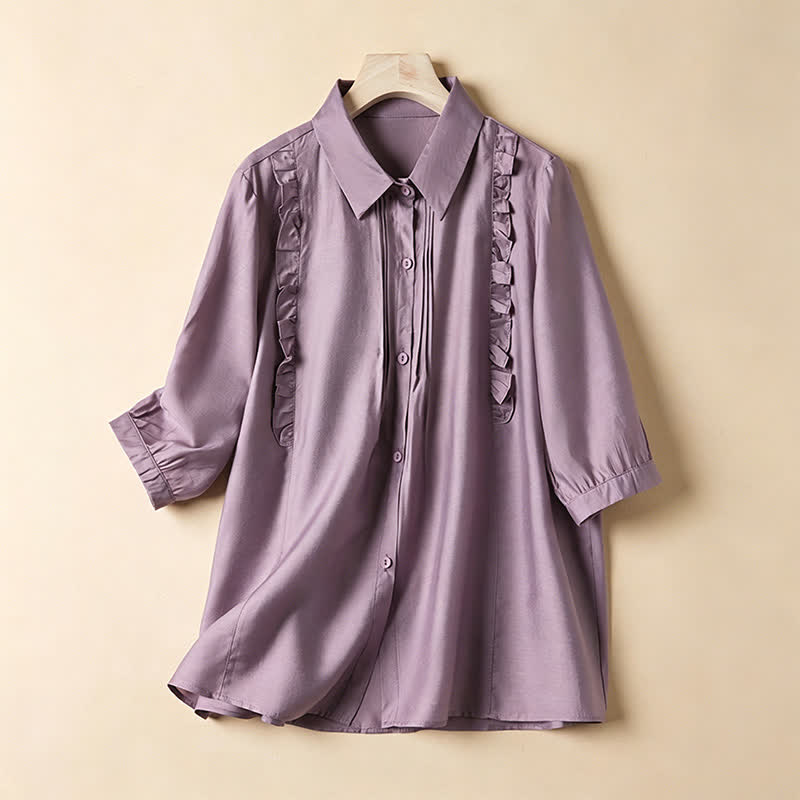 Buddha Stones Camicia da donna estiva elegante e vintage a maniche corte, con bottoni sul davanti e volant a pieghe. - Cardo - US8-10, UK/AU12-14, EU40-42 (2XL) - image 0