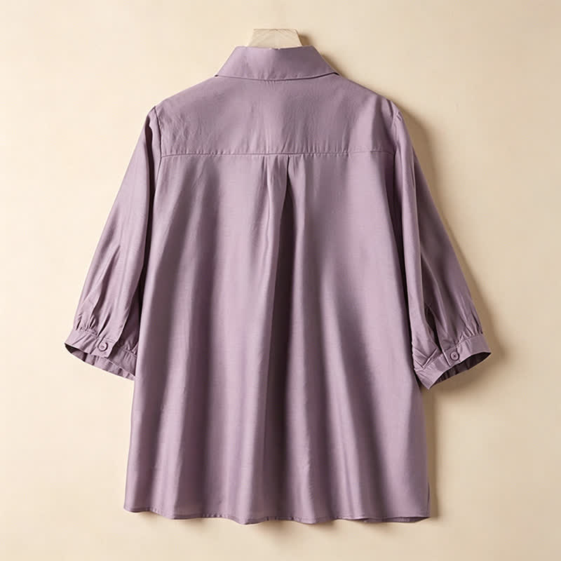 Buddha Stones Camicia da donna estiva elegante e vintage a maniche corte, con bottoni sul davanti e volant a pieghe. - image 1