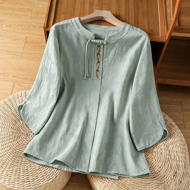 Buddha Stones Camicetta da donna a maniche corte, tinta unita, stile boho-chic, con ricami e coulisse, ideale per l'estate. - Verde pallido - US12, UK/AU16, EU44 (3XL) - image 0