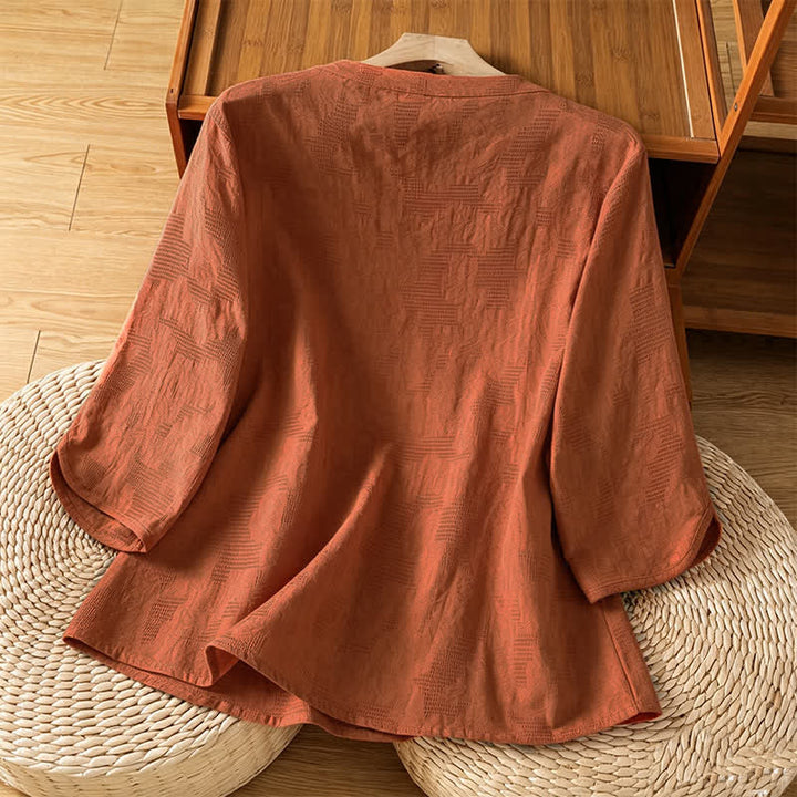Buddha Stones Camicetta da donna a maniche corte, tinta unita, stile boho-chic, con ricami e coulisse, ideale per l'estate. - image 15