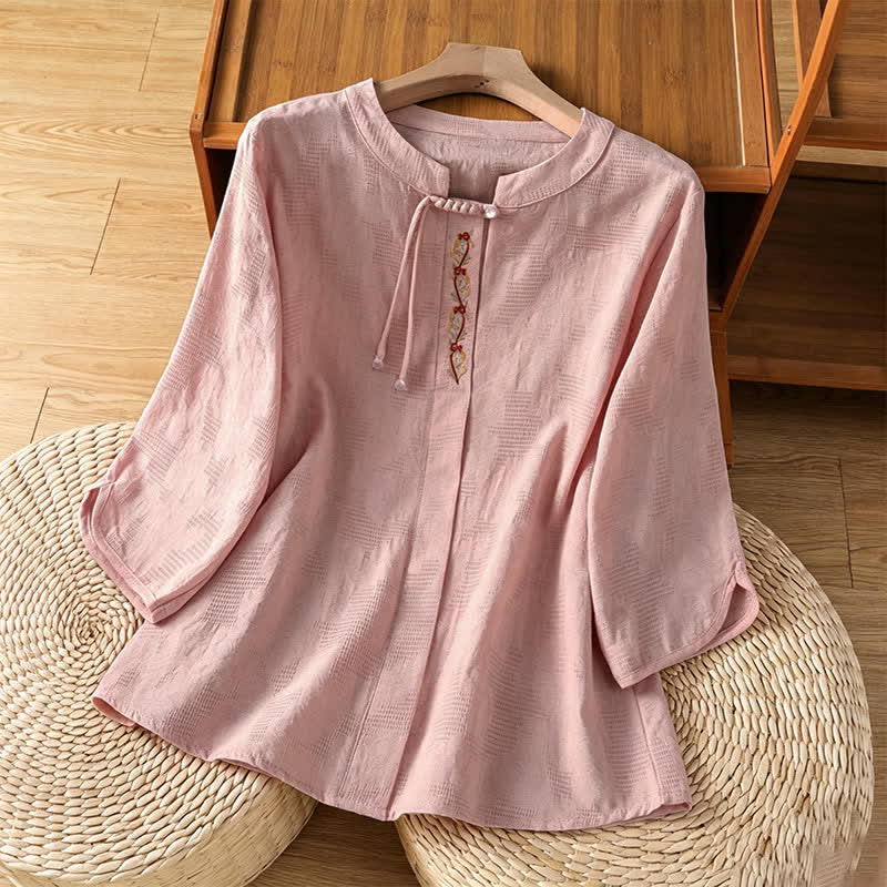 Buddha Stones Camicetta da donna a maniche corte, tinta unita, stile boho-chic, con ricami e coulisse, ideale per l'estate. - Rosa chiaro - US12, UK/AU16, EU44 (3XL) - image 6