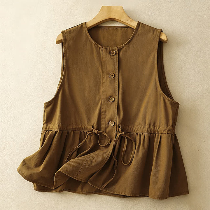 Buddha Stones Canotta estiva casual vintage da donna con bottoni e coulisse, tinta unita, senza maniche - Verga d'oro scura - US8-10, UK/AU12-14, EU40-42 (2XL) - image 19