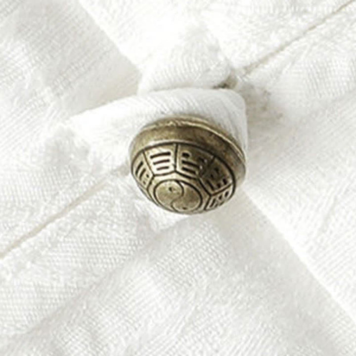 Buddha Stones Camicia da uomo estiva stile Tang, casual, con colletto alla coreana, bottoni a rana, maniche a tre quarti e tasche. - image 8