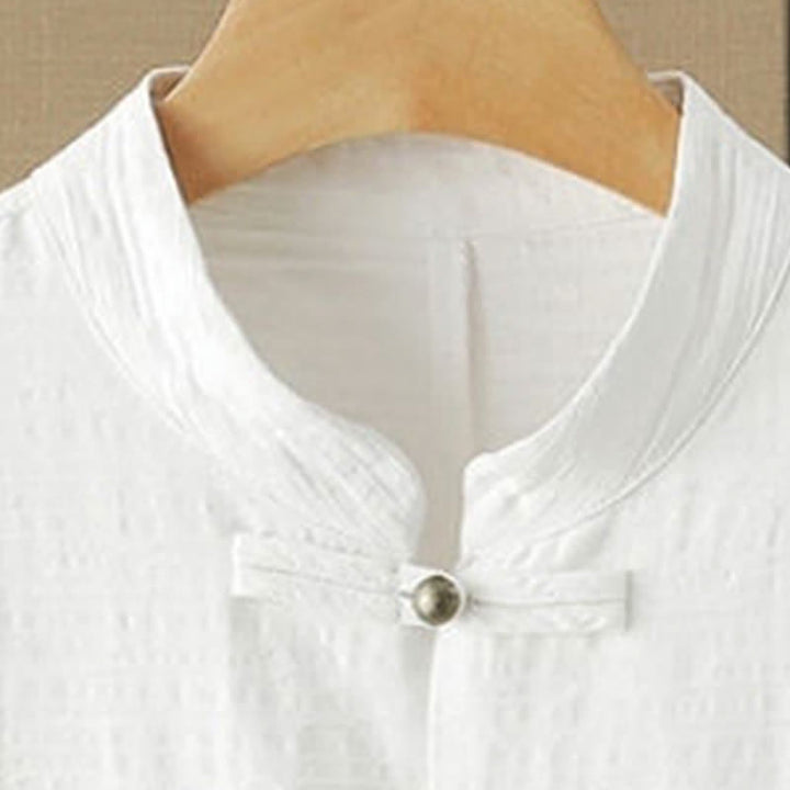 Buddha Stones Camicia da uomo estiva stile Tang, casual, con colletto alla coreana, bottoni a rana, maniche a tre quarti e tasche. - image 4