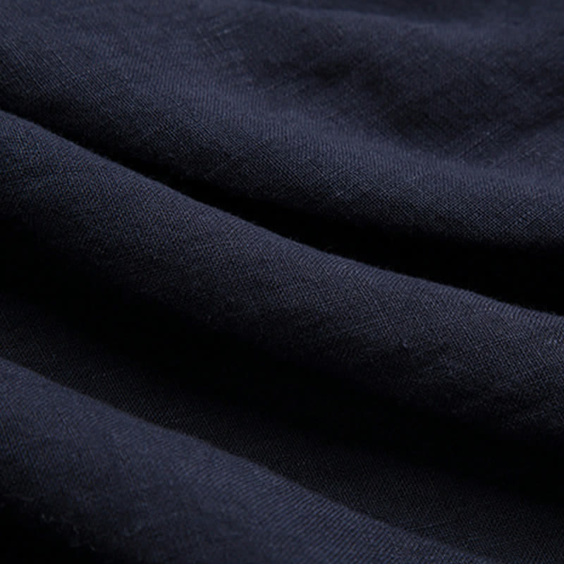 Buddha Stones Camicia da uomo a maniche a tre quarti, tinta unita, stile estivo Tang, con colletto alla coreana e bottoni a rana. - image 15