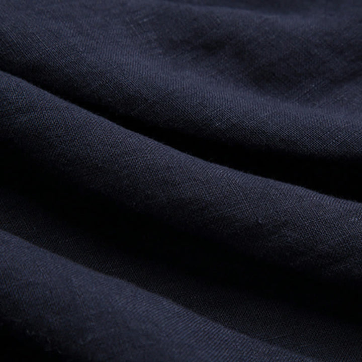 Buddha Stones Camicia da uomo a maniche a tre quarti, tinta unita, stile estivo Tang, con colletto alla coreana e bottoni a rana. - image 15