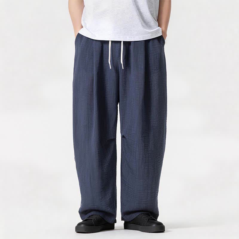 Buddha Stones Pantaloni lunghi da uomo a gamba dritta, minimalisti, con coulisse, tinta unita, per primavera/estate, casual ed eleganti, con tasca. - image 1