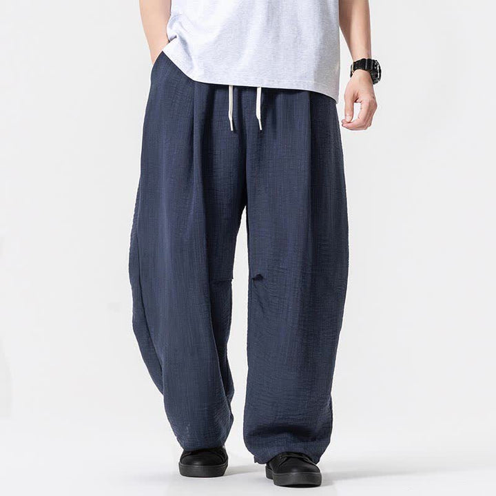Buddha Stones Pantaloni lunghi da uomo a gamba dritta, minimalisti, con coulisse, tinta unita, per primavera/estate, casual ed eleganti, con tasca. - Blu notte - US/UK/AU46, EU56 (5XL) - image 0